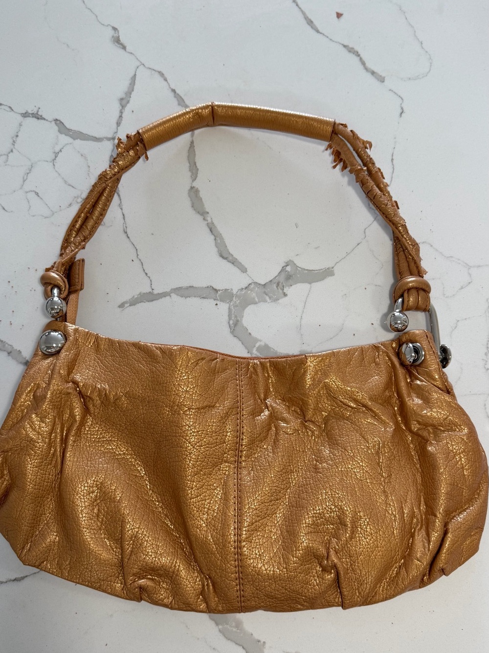 Y2K Prada Shoulder Bag authentic Gold Brown handbag silver coach vintage purse - Picture 2 of 12
